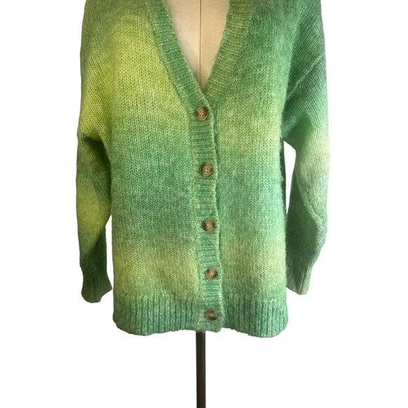 Motel Green Gradient Small Button-Up Cardigan Sweater Polyester/Wool Blend - Picture 7 of 15